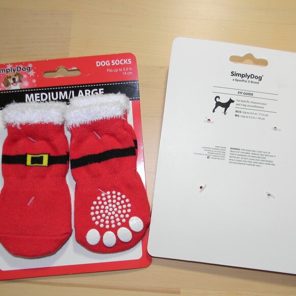 SimplyDog Dog Socks Sz Med/Large Red Christmas Fits Up To 5.5” 14cm 2 Sets NEW - Picture 2 of 2
